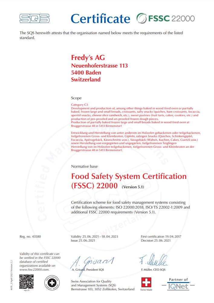 FSSC 22000 Lebensmittelsicherheits-Zertifikat